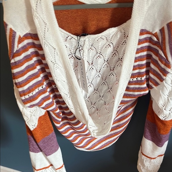 Double Take Orange and Purple Striped Sweater - Picture 4 of 5
